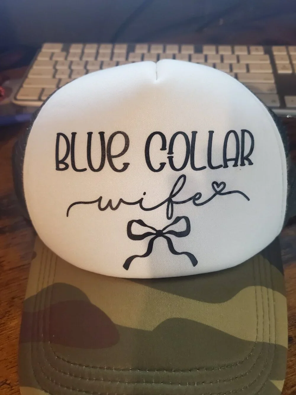 Adorable Blue Collar Wife Camo Snap Back Hat